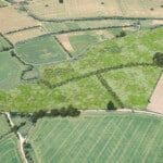 Birds-eye render of Kilby Habitat Bank with habitats restored, including new ponds and lowland meadows