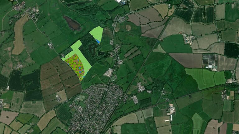 Birds-eye map of Ellesmere Port Habitat Bank showing the areas that are going to be restored into new habitats