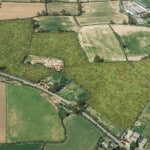 Birds-eye render of Heighington Habitat Bank with habitats restored, including rich grassland and ponds