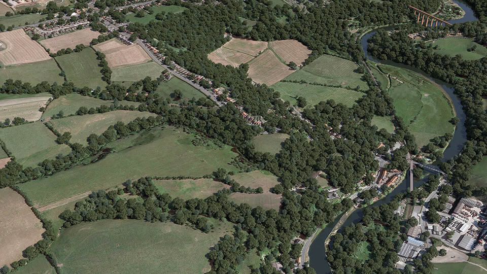Birds-eye render of Whitby Habitat Bank before restoration