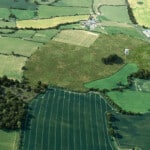Birds-eye render of Winnington Habitat Bank with habitats restored, including new scrub, meadows, grassland, and broadleaved woodland
