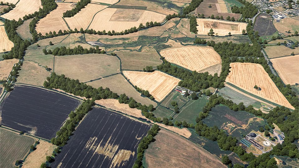 Birds-eye render of Cornwell Habitat Bank before restoration
