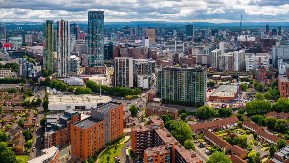 Manchester city centre with residential and commercial buildings