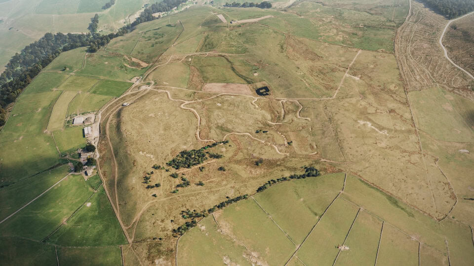 Birds-eye render of Keighley Habitat Bank before restoration