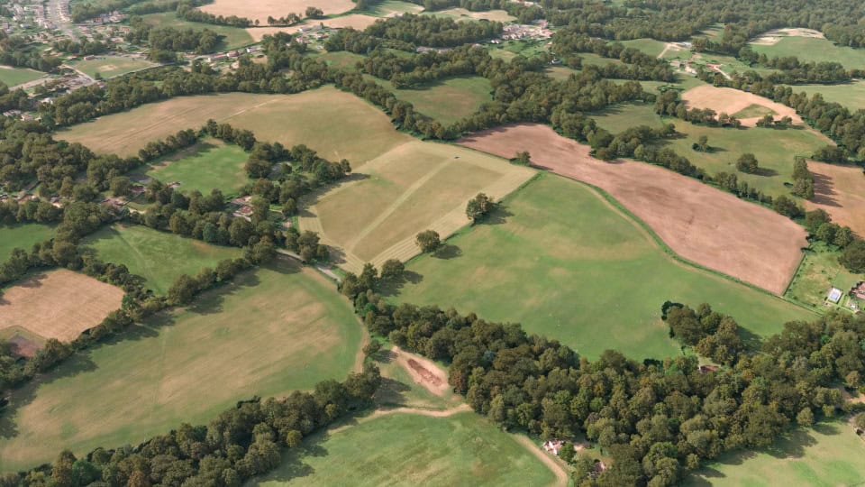 Birds-eye render of Chiddingfold Habitat Bank before restoration