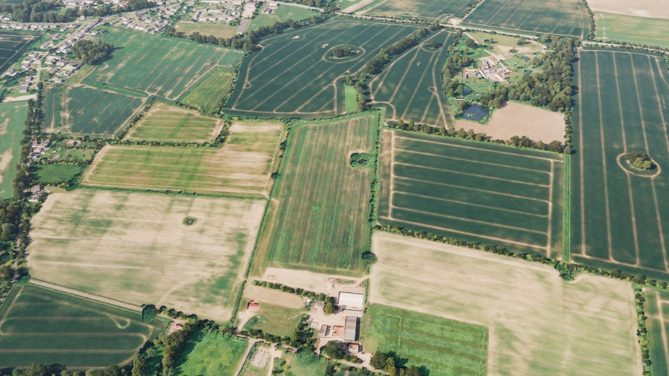 Birds-eye render of Dereham Habitat Bank before restoration