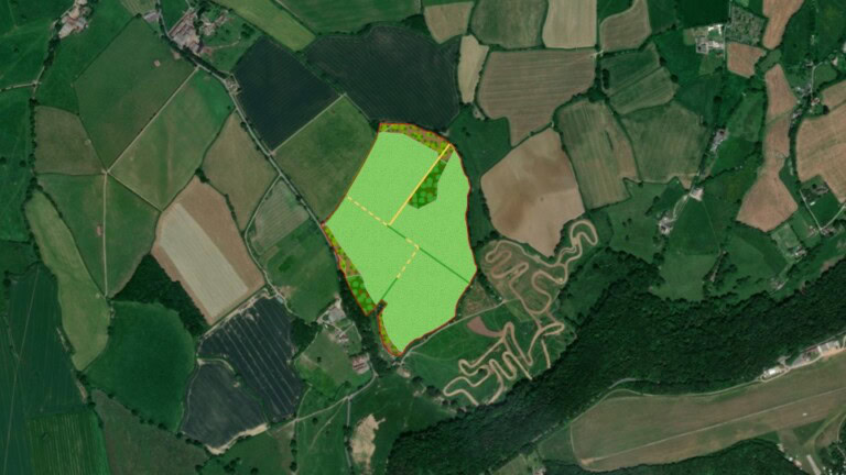 Birds-eye map of Stonehouse Habitat Bank showing the areas that are going to be restored into new habitats.