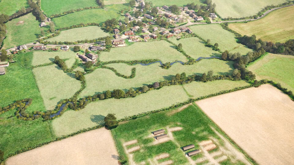 Birds-eye render of Honiton Habitat Bank before restoration
