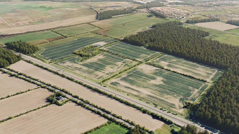 Birds-eye render of Cramlington Habitat Bank before restoration