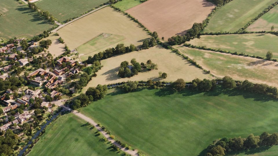 Birds-eye render of Highworth Habitat Bank before restoration
