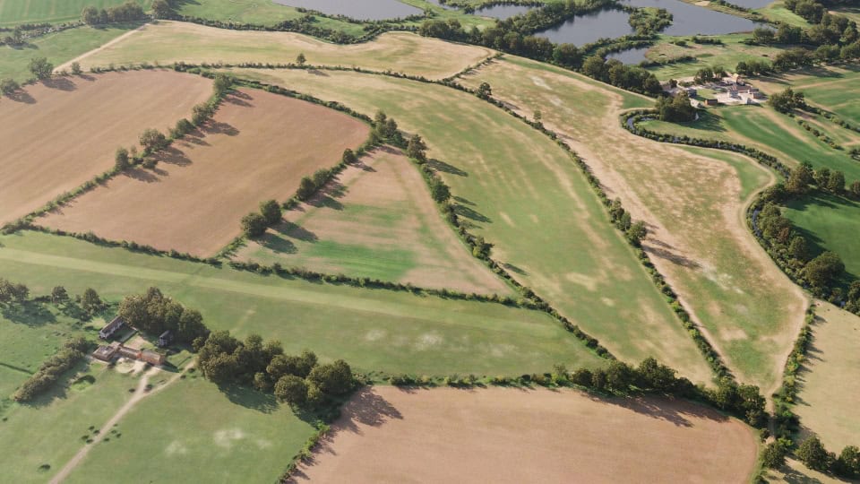 Birds-eye render of Marston Meysey Habitat Bank before restoration