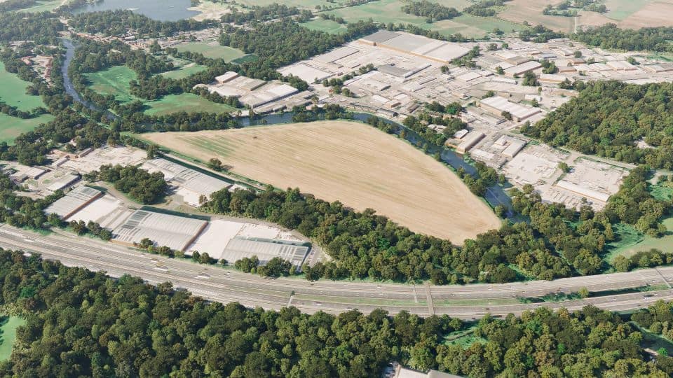 A birds-eye render of Aylesford Habitat Bank before restoration