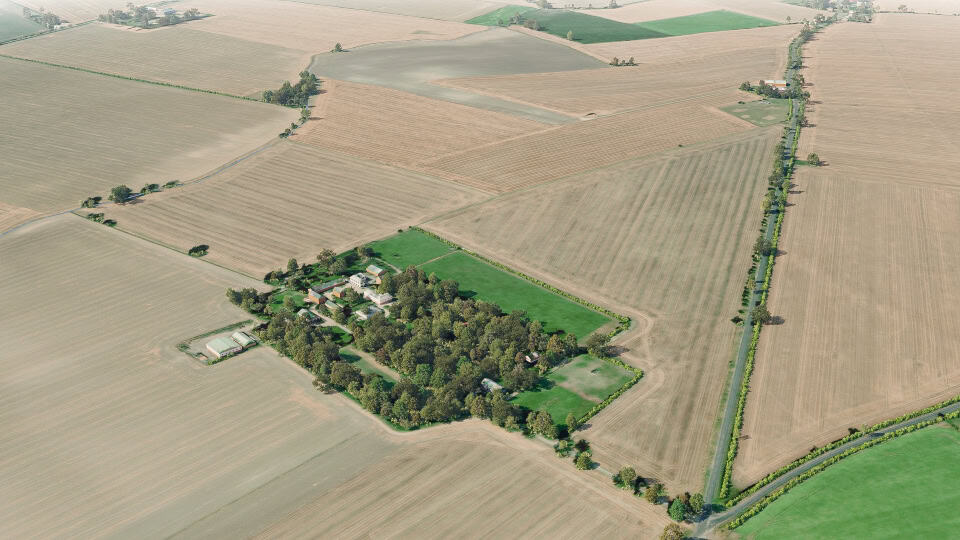 Birds-eye render of Bassingbourn Habitat Bank before restoration